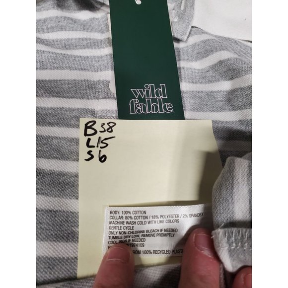 Womens Short Sleeve Boxy Cropped Polo T Shirt Wild Fable Gray Striped M - Picture 7 of 8